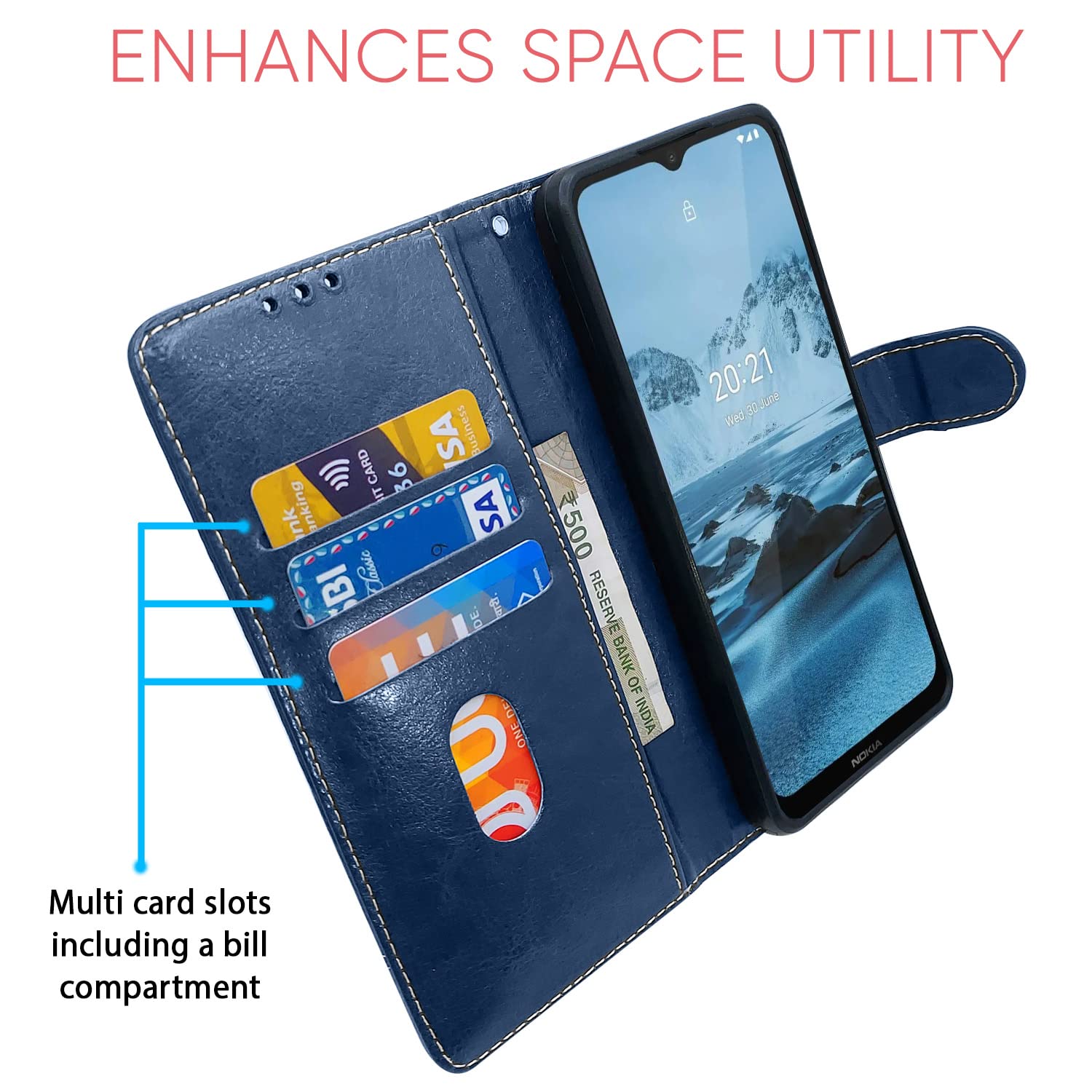Pikkme Nokia C20 Plus Magnetic blue & brown flip case – photo 3