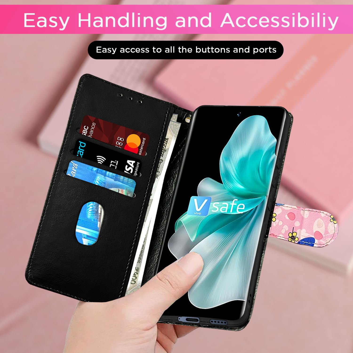 Pikkme Vivo V30 5G pink flower flip case – photo 4