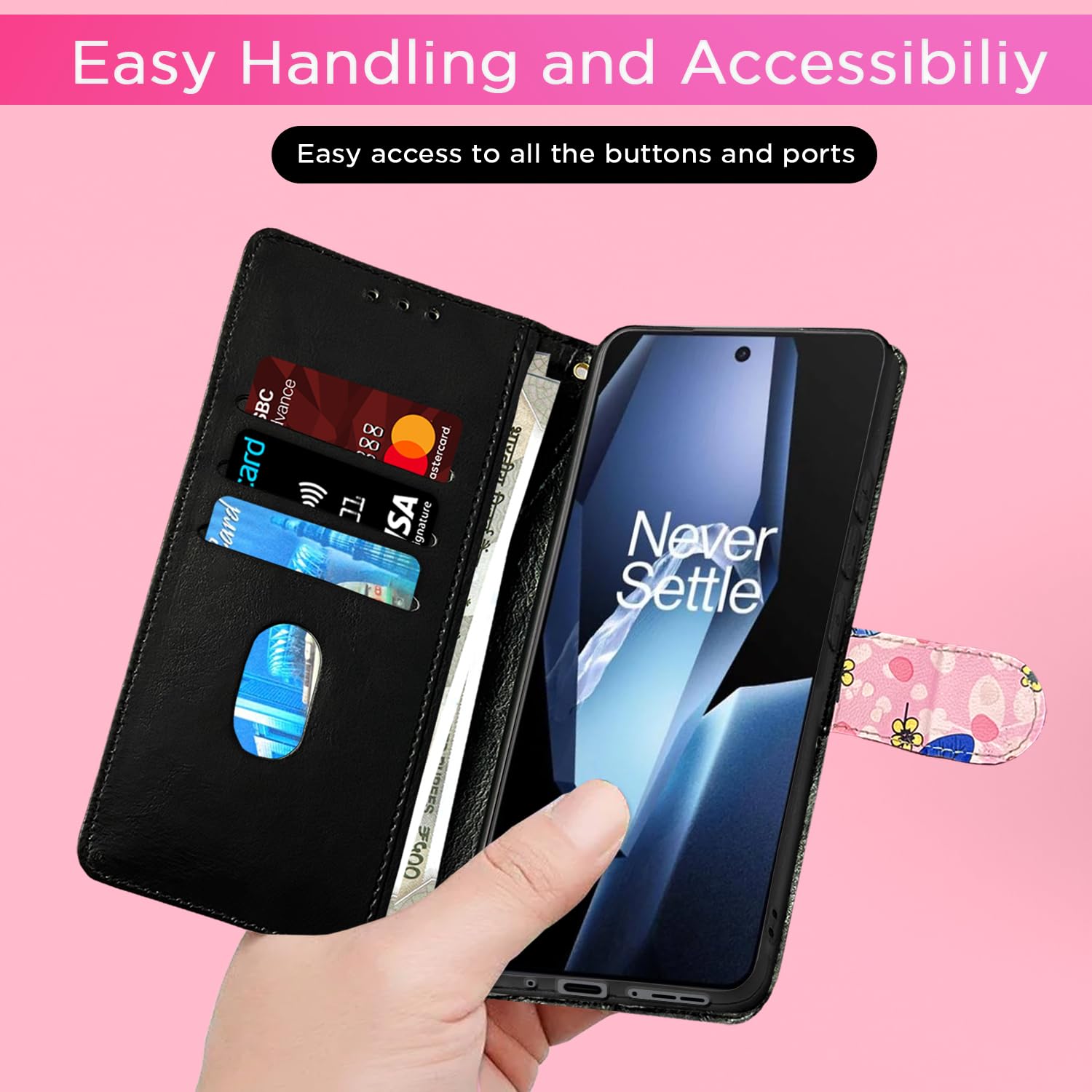 OnePlus 13R 5G Wallet flip case in pink flower by Pikkme – photo 7