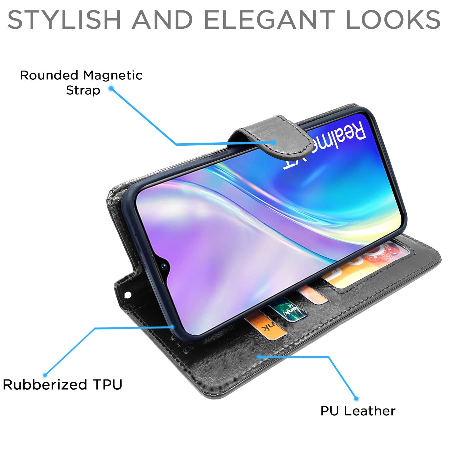 Pikkme Realme XT Vintage Flip Cover | Black