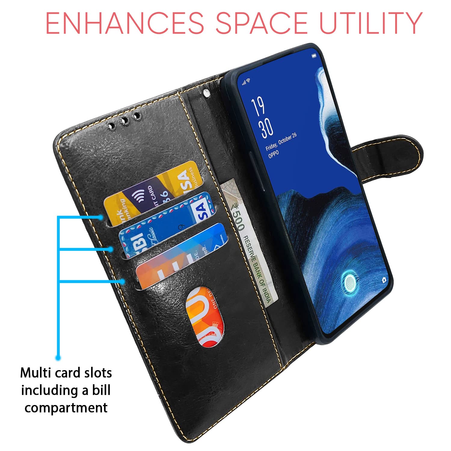 Pikkme Reno 2Z/2F Magnetic black & brown mobile flip cover – photo 4
