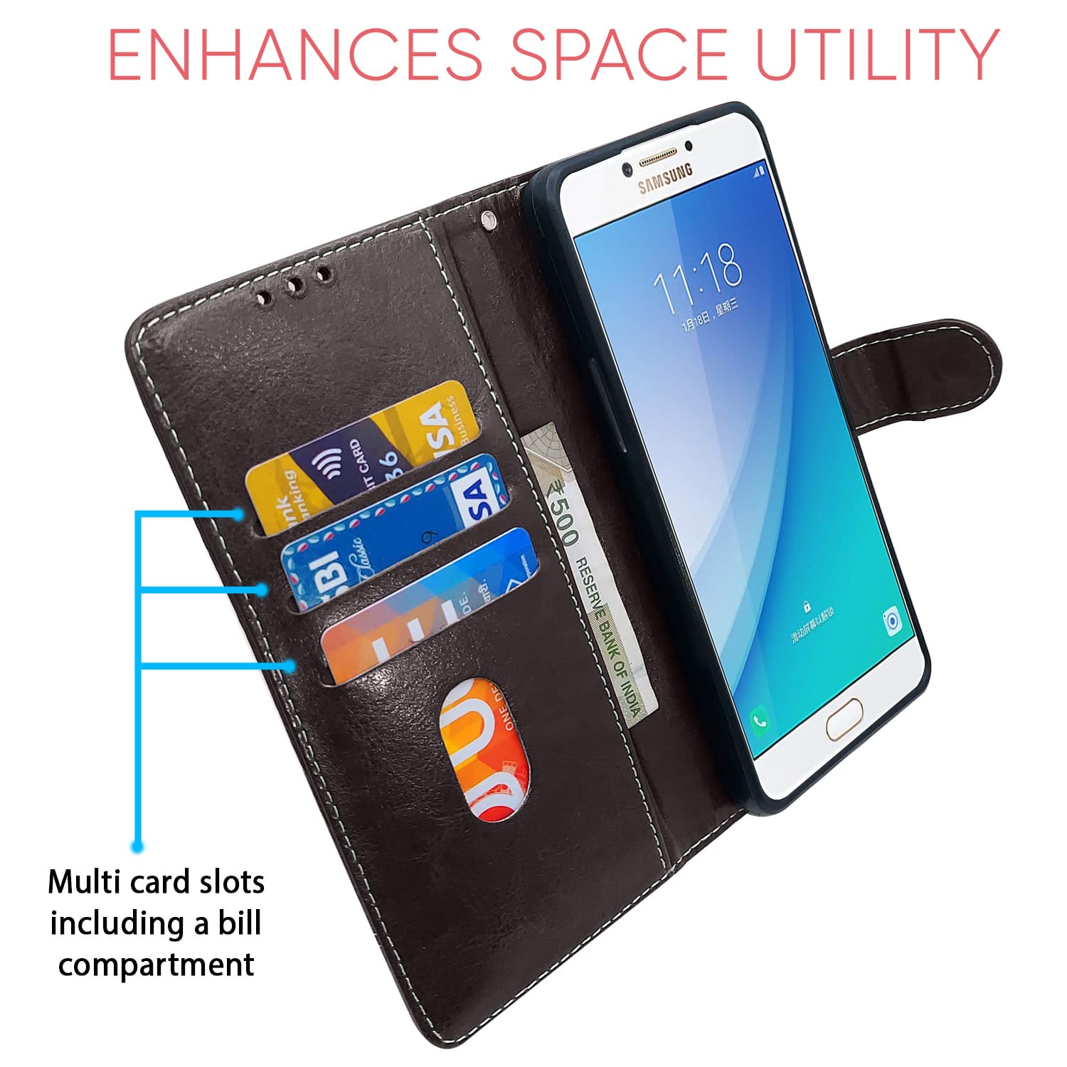 Coffee & brown wallet flip cover for Samsung C7 Pro – Pikkme – photo 3