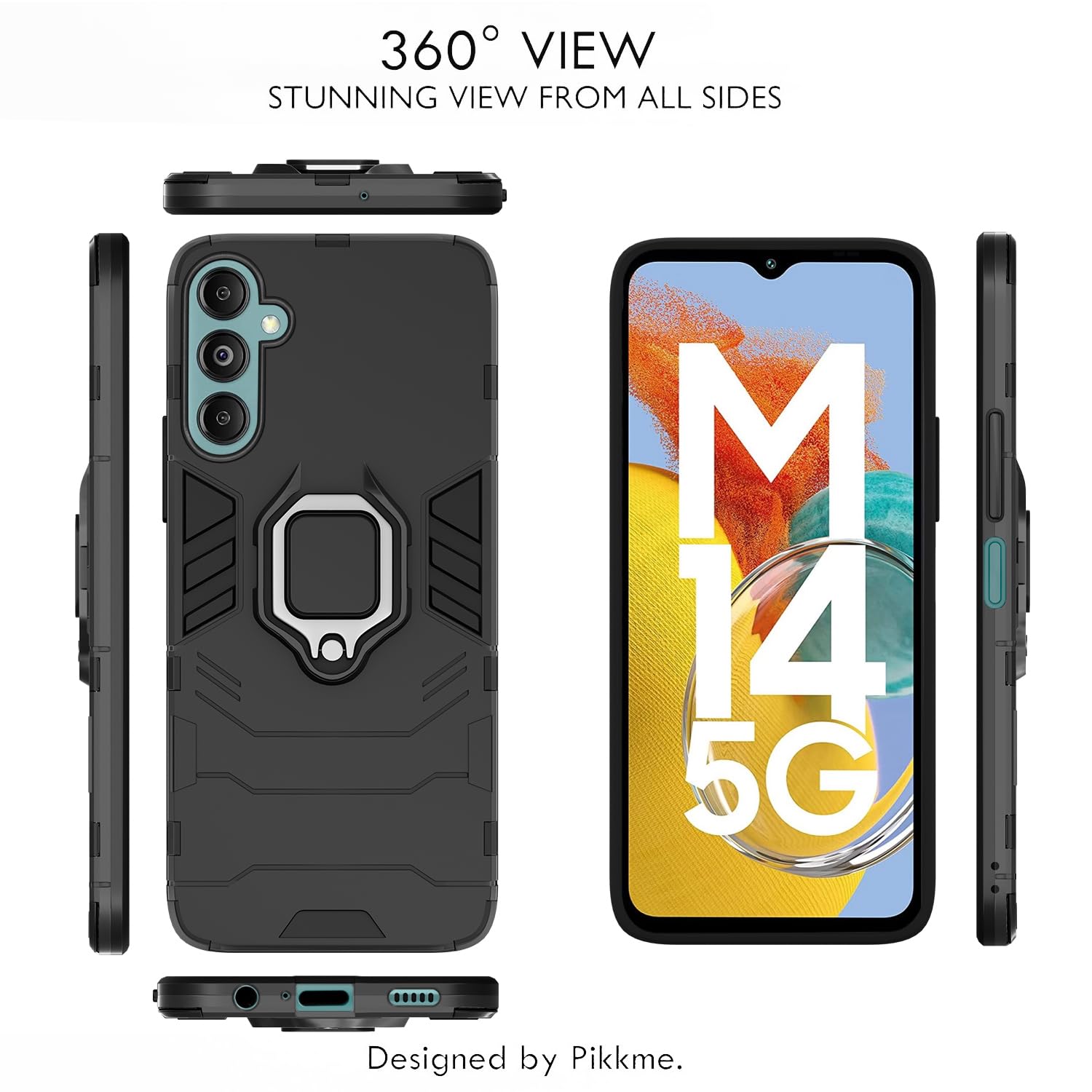 Pikkme Samsung Galaxy M14 5G D5 Tough Armor Back Cover | Black