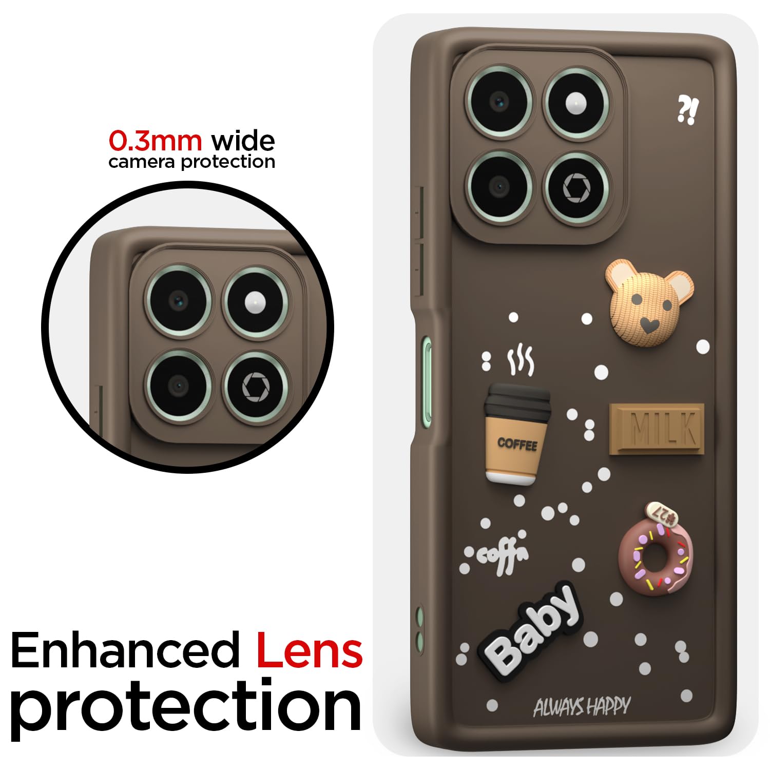 Pikkme Honor X6b Cute Fun Cartoon 3D Bear Coffee Back Cover (Brown)