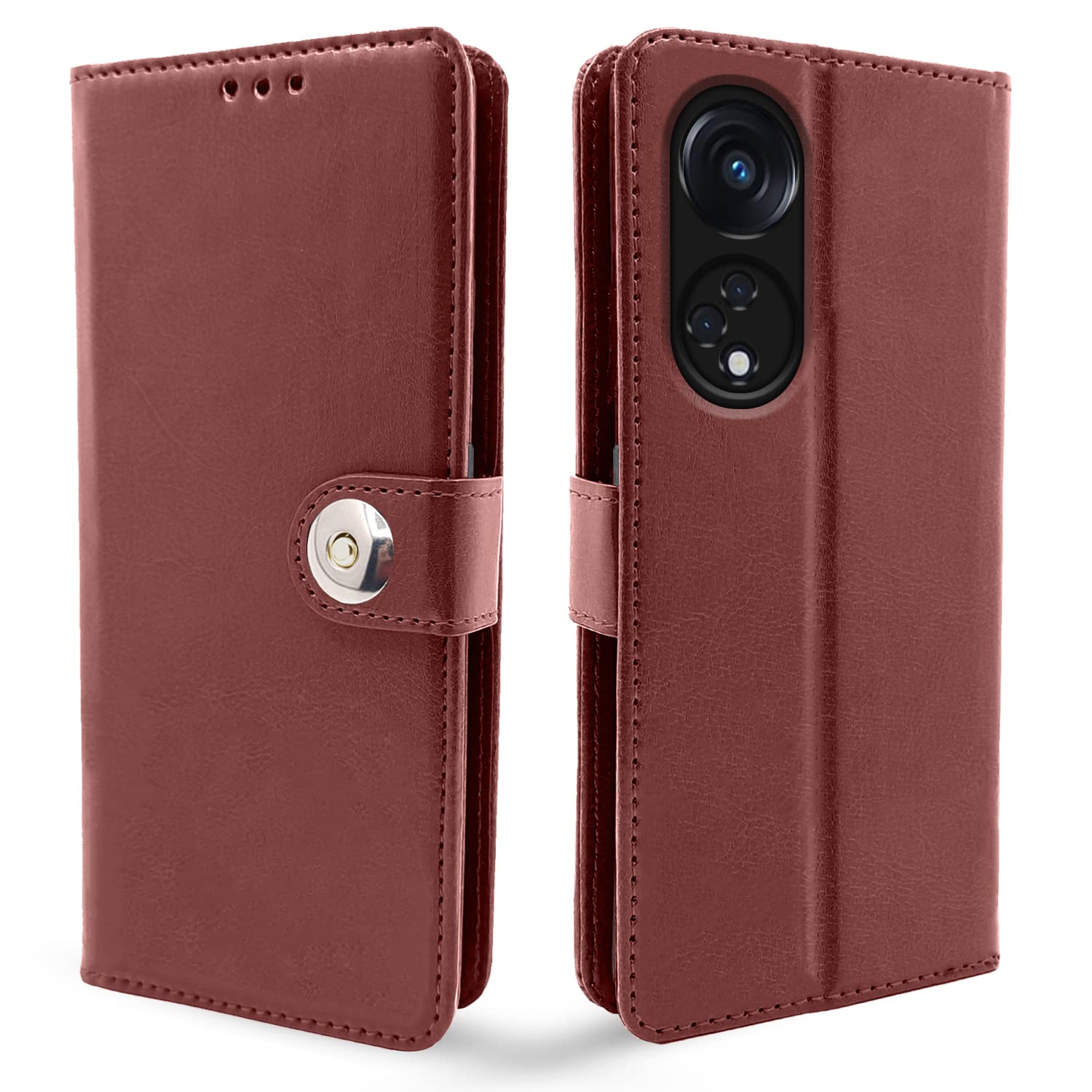Oppo Reno 8T 5G Button Flip Cover -Brown