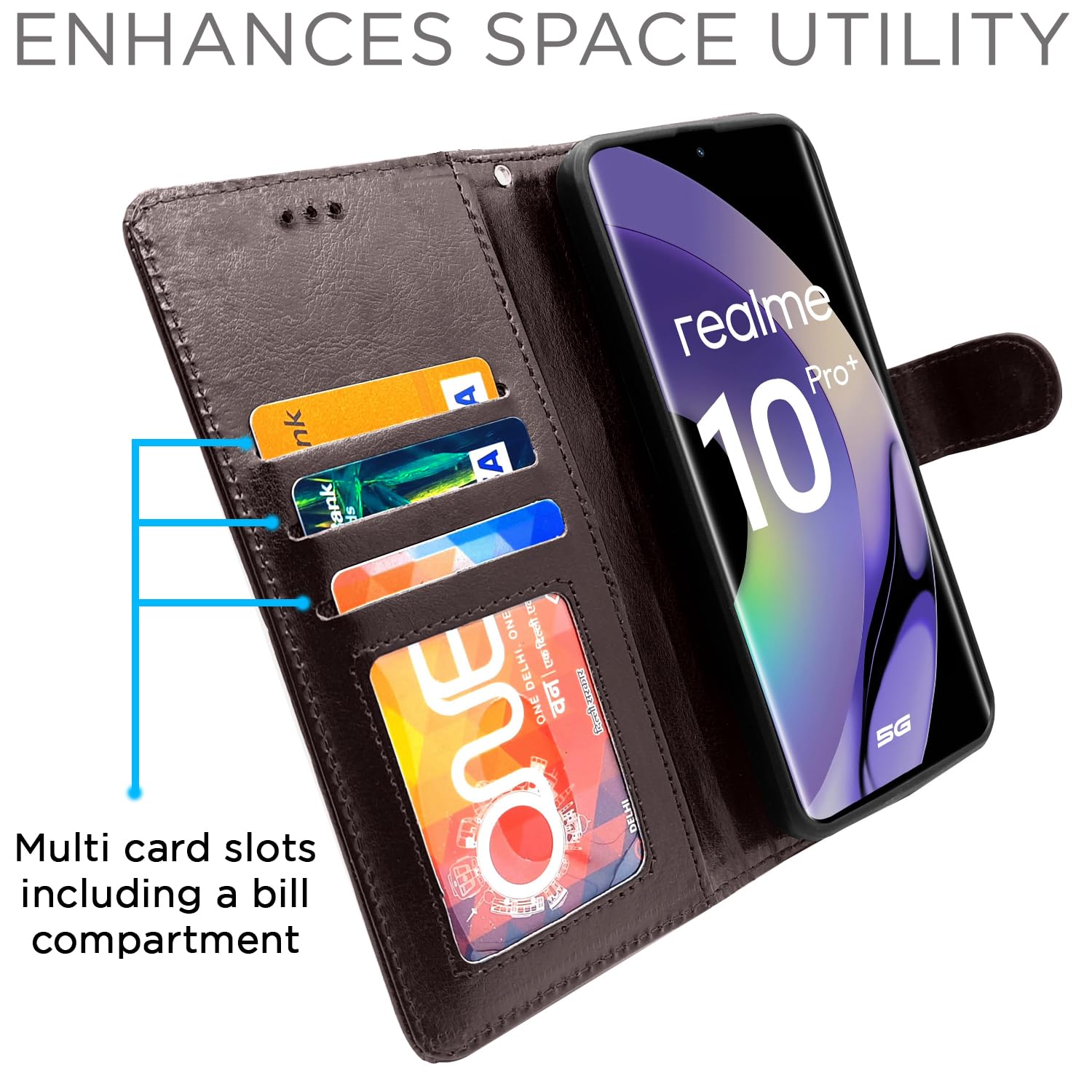 Pikkme Realme 10 Pro Plus Vintage Flip Cover (Coffee)