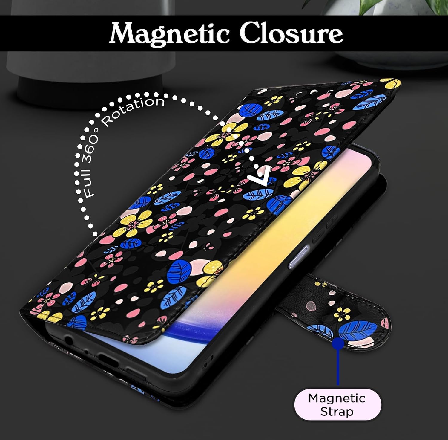 Pikkme Samsung Galaxy A15 5G Flower Flip Cover (Black)