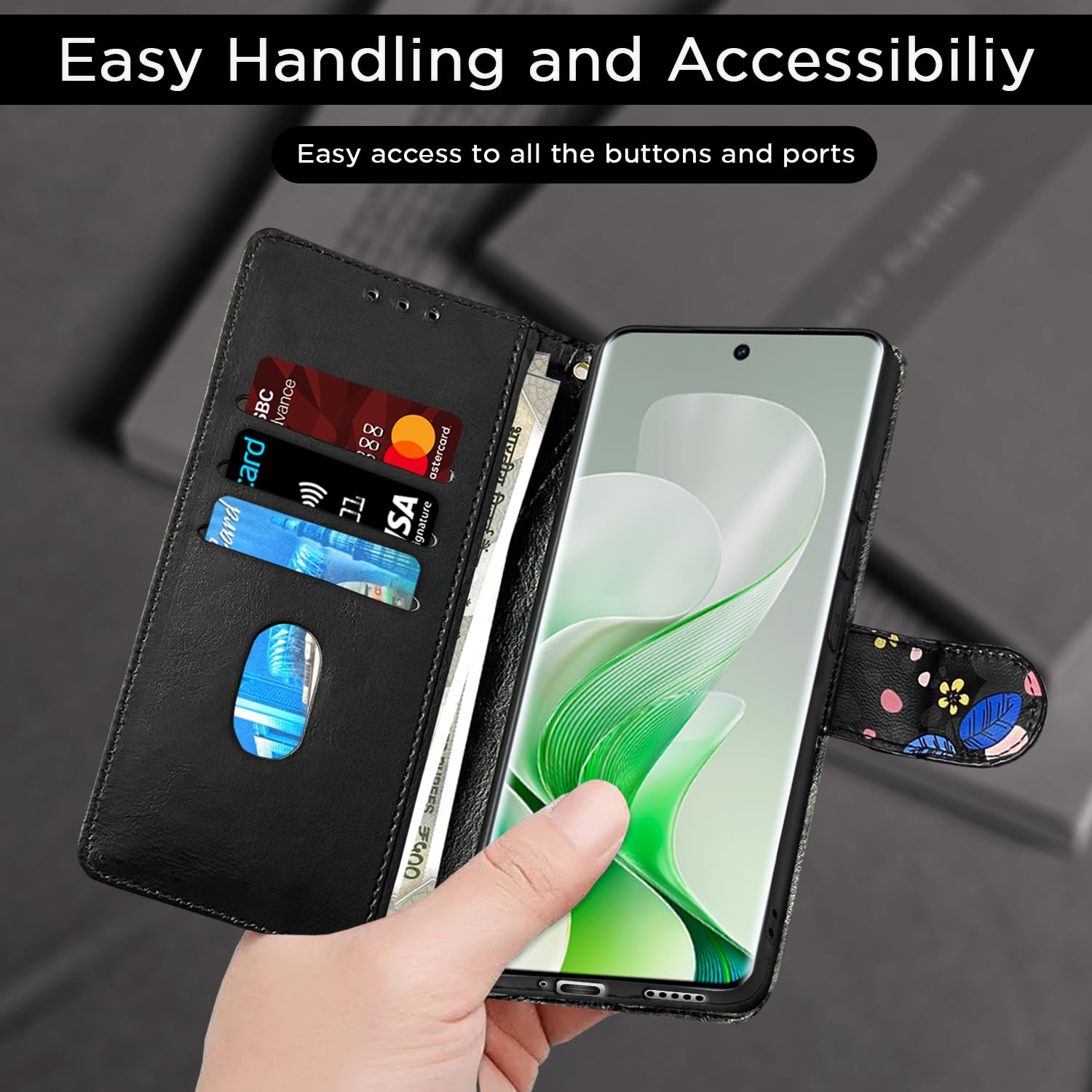 Pikkme black flower Wallet wallet flip cover for Vivo V40e/iQOO Z9s 5G – photo 7