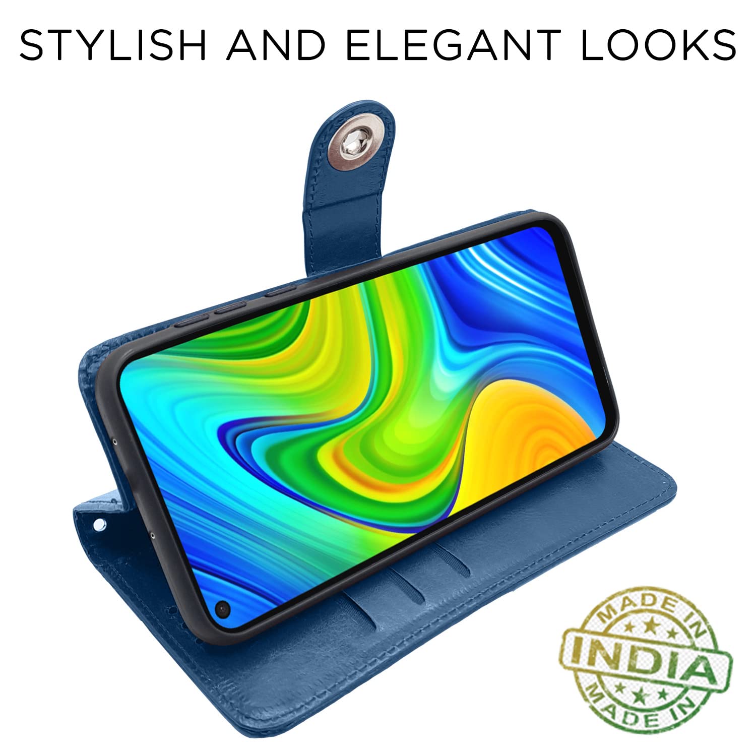 Pikkme Redmi Note 9 Button Flip Cover (Blue)