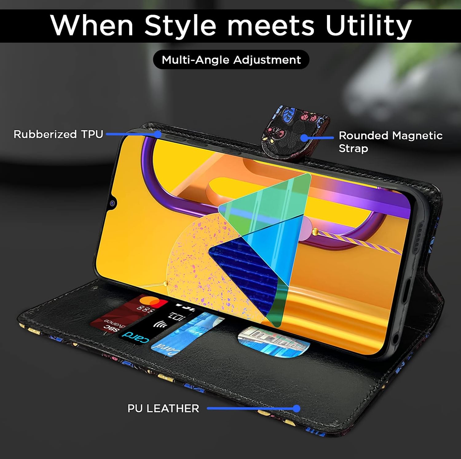 Pikkme Samsung Galaxy M30s / M21 / M21 (2021) Flower Flip Cover (Black)