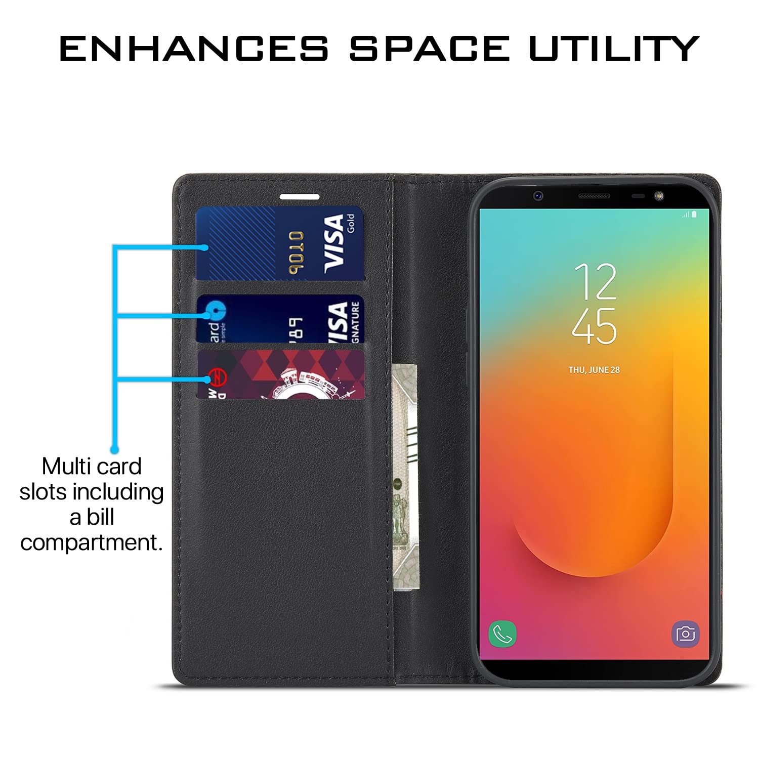 Samsung J8 Wallet wallet flip cover in black by Pikkme – photo 3