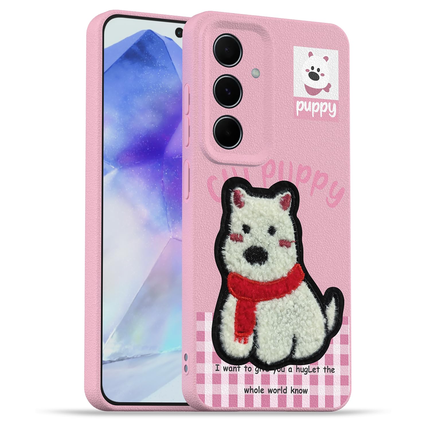 Pikkme Samsung A55 5G Plush Patch pink back cover