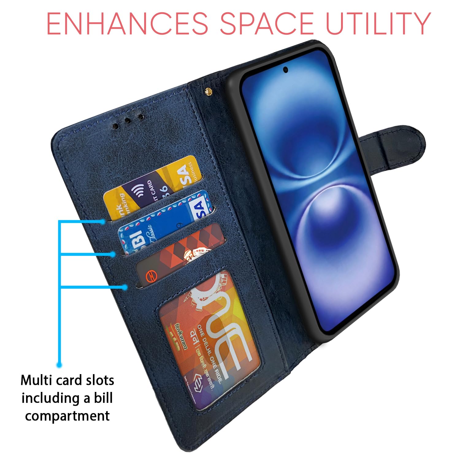 Pikkme Infinix Smart 20 navy & light blue wallet flip cover – photo 5