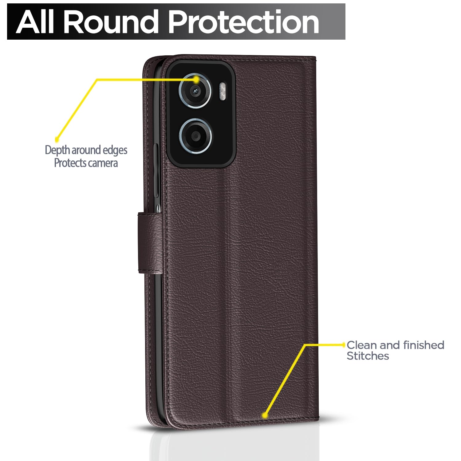 Pikkme Motorola Moto G05 Premium Leather Finish Vintage Flip Cover (Coffee)