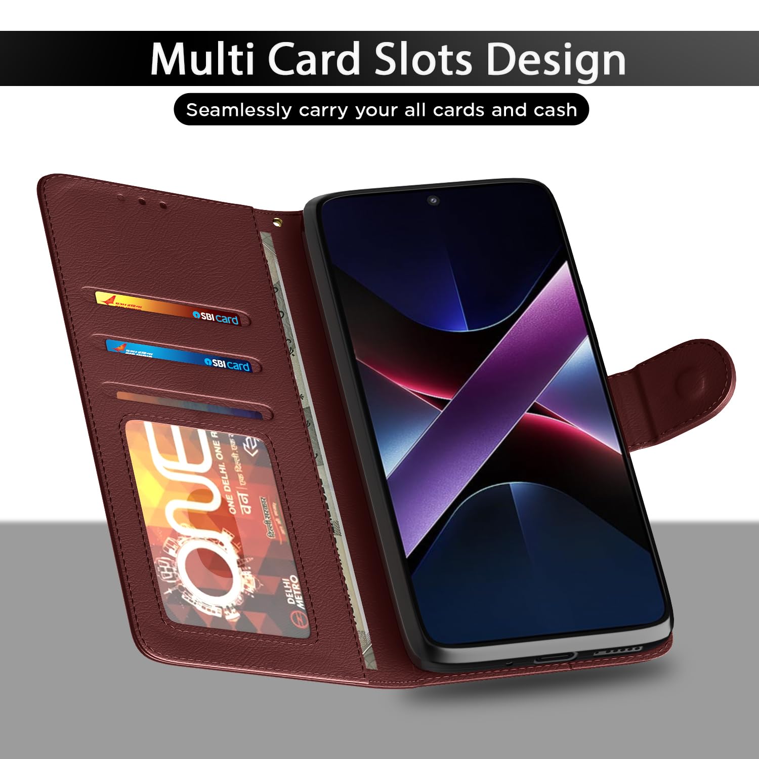 Pikkme brown Wallet wallet flip cover for POCO X7 Pro 5G – photo 5