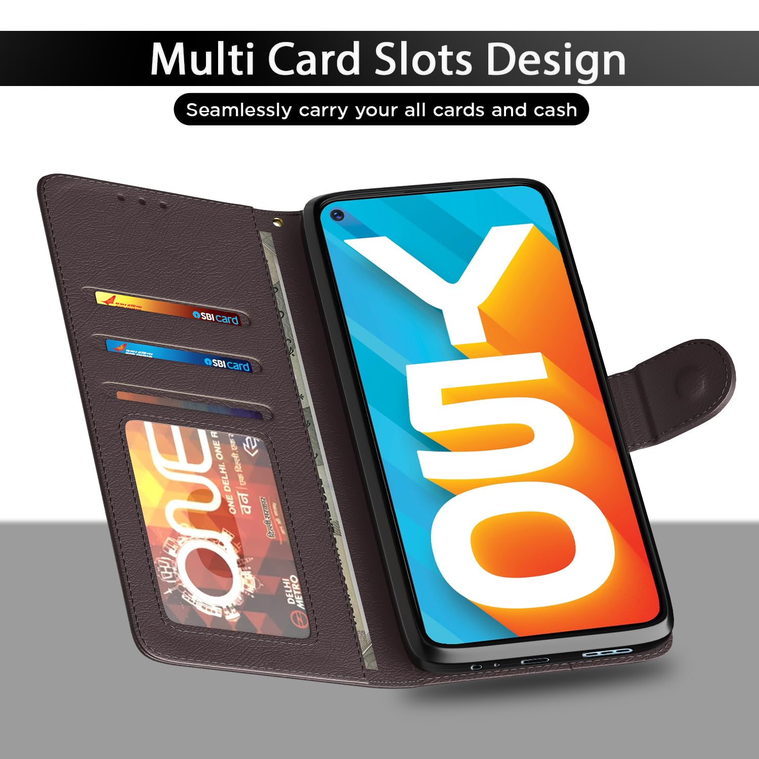 Vivo Y50 Wallet flip cover in coffee by Pikkme – photo 5