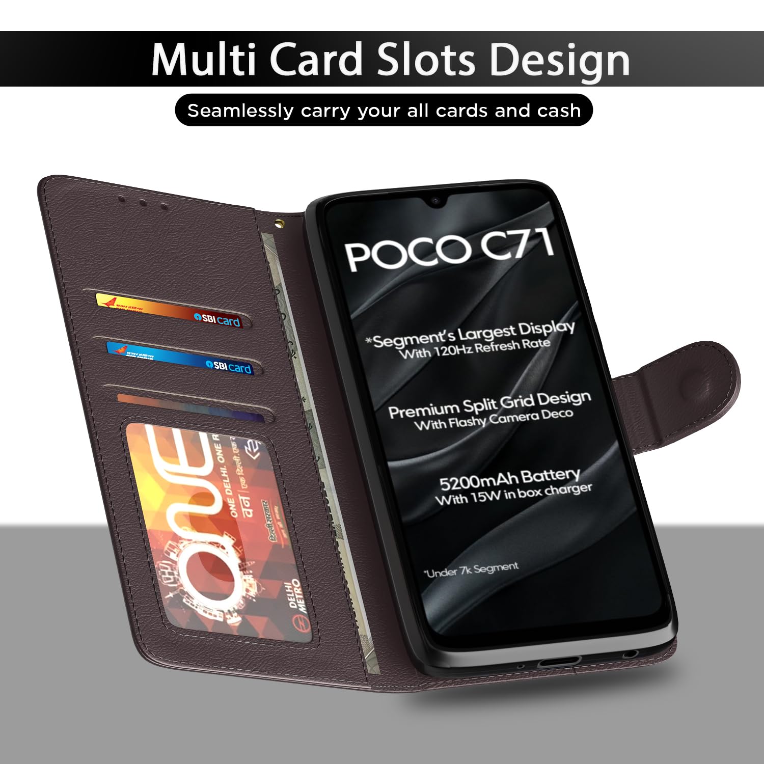 Pikkme Poco C71 / Redmi A5 Vintage Flip Cover (Coffee)
