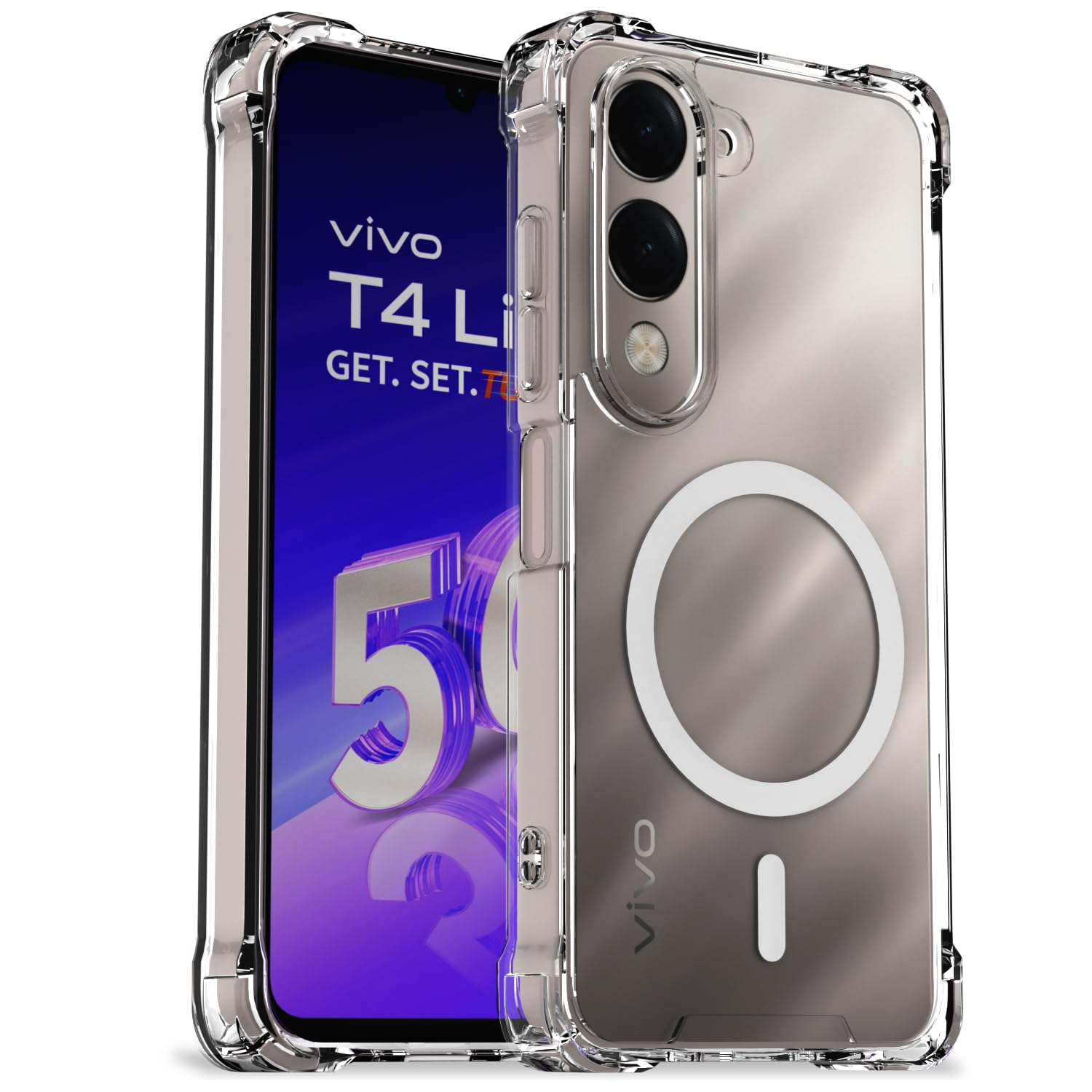 Transparent mag-safe MagSafe back cover for iQOO Z10 Lite 5G/Vivo T4 Lite 5G/Y19 5G/Y19e/Y04 4G/Y29s 5G – Pikkme