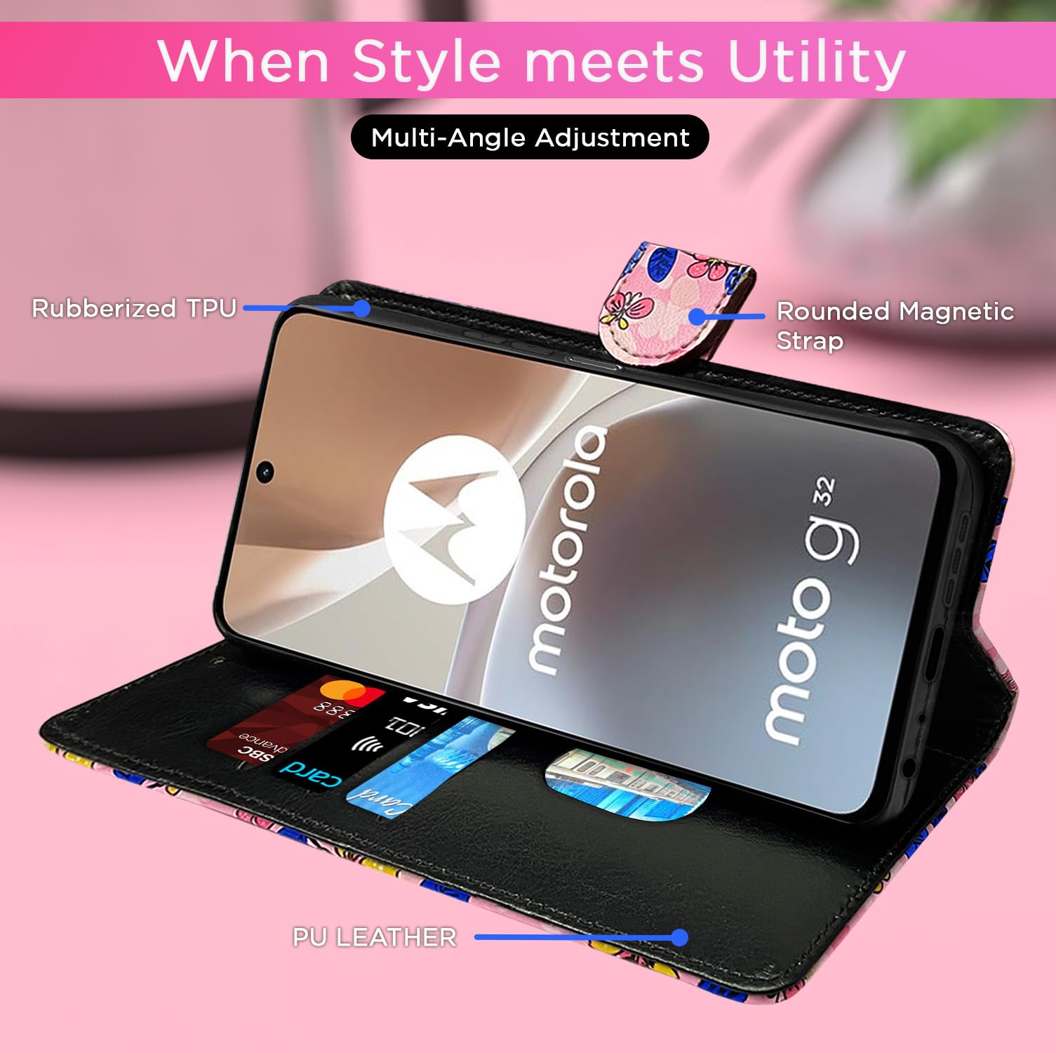 Pikkme pink flower Wallet wallet flip cover for Moto G32 – photo 5