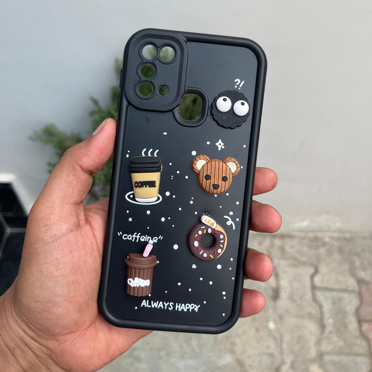 Pikkme Samsung Galaxy M31 / M31 Prime / F41 Cute Fun Cartoon 3D Bear Coffee Back Cover (Black)