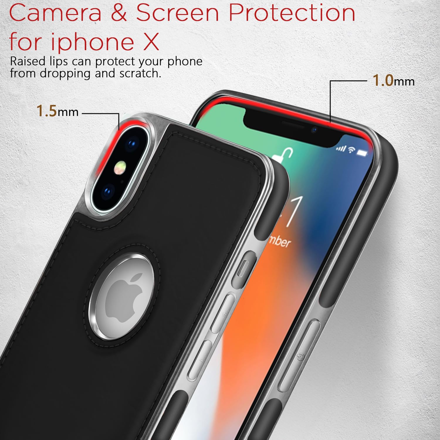 Pikkme iPhone x Leather Chrome Back Case (Black)