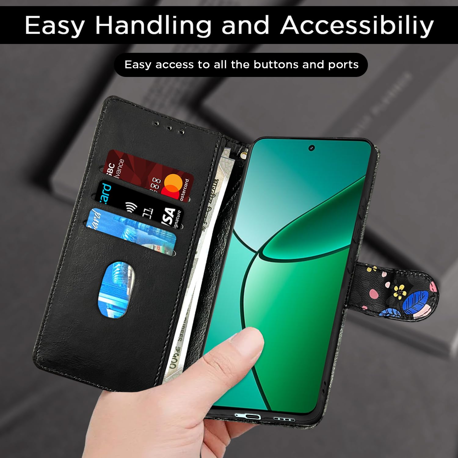 Pikkme black flower Wallet flip case for Realme 12 Plus/P1/Narzo 70/70 Pro 5G – photo 7