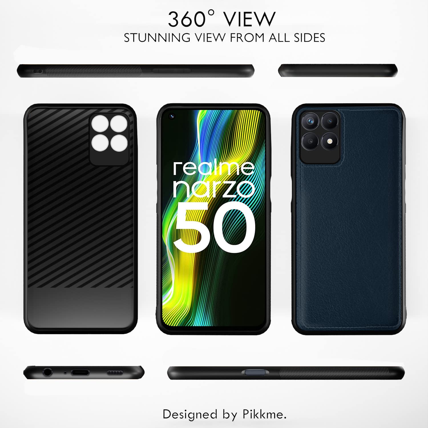 Pikkme Realme Narzo 50 4G / Realme 8i 4G Leatherback Back Case | Blue