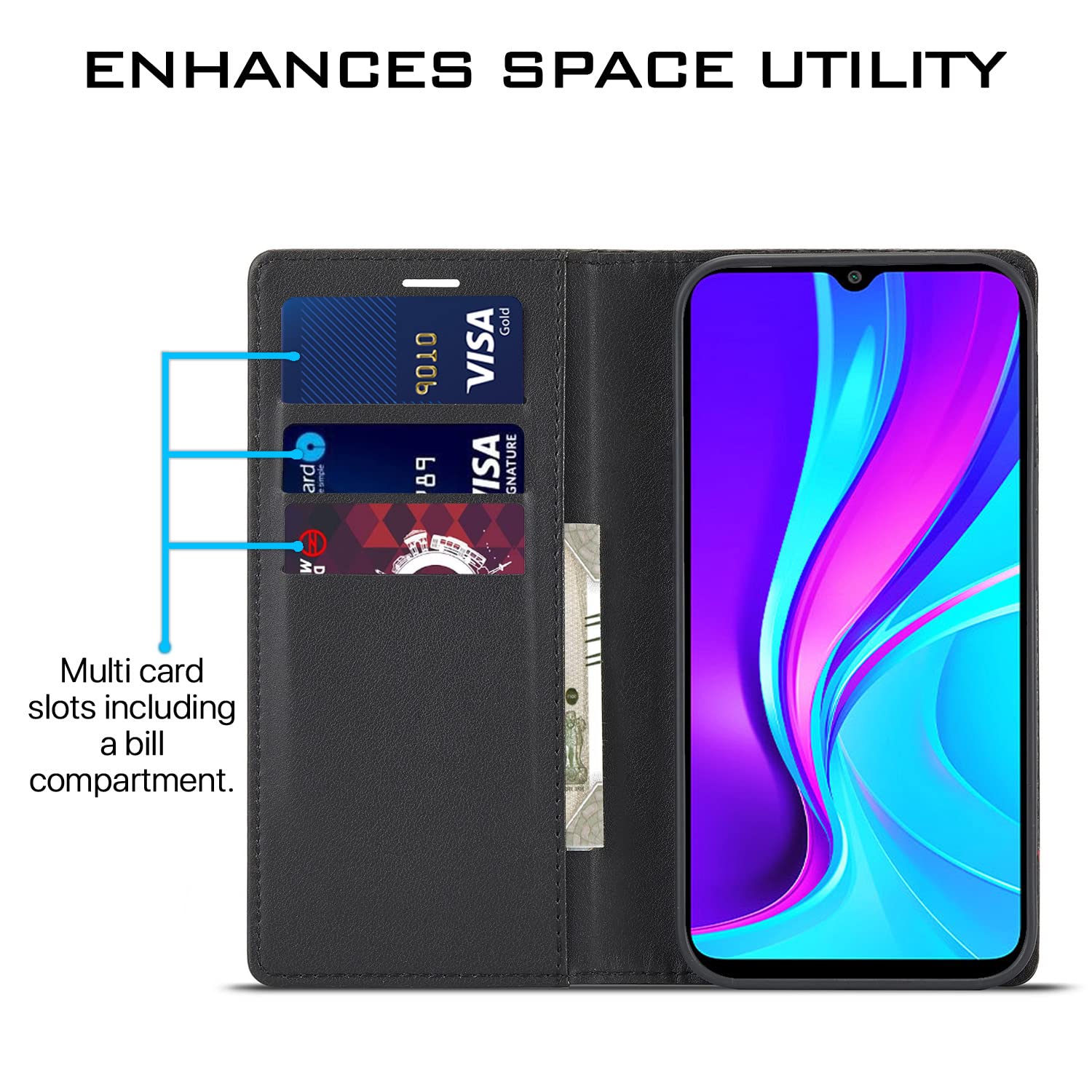 Black Wallet flip cover for Redmi 10A/9, Poco C31 – Pikkme – photo 3