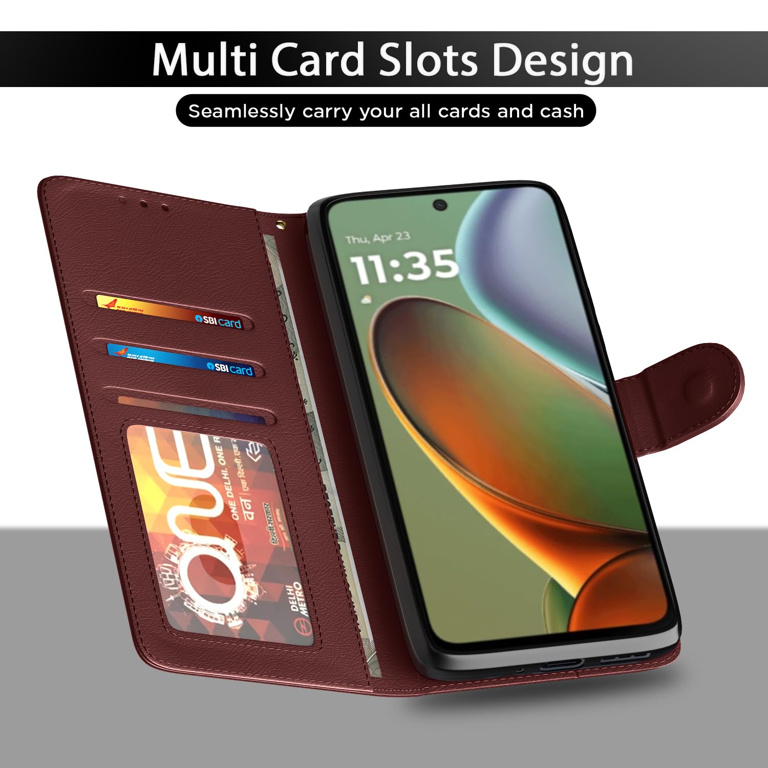 Pikkme Motorola Moto G05 Premium Leather Finish Vintage Flip Cover (Brown)