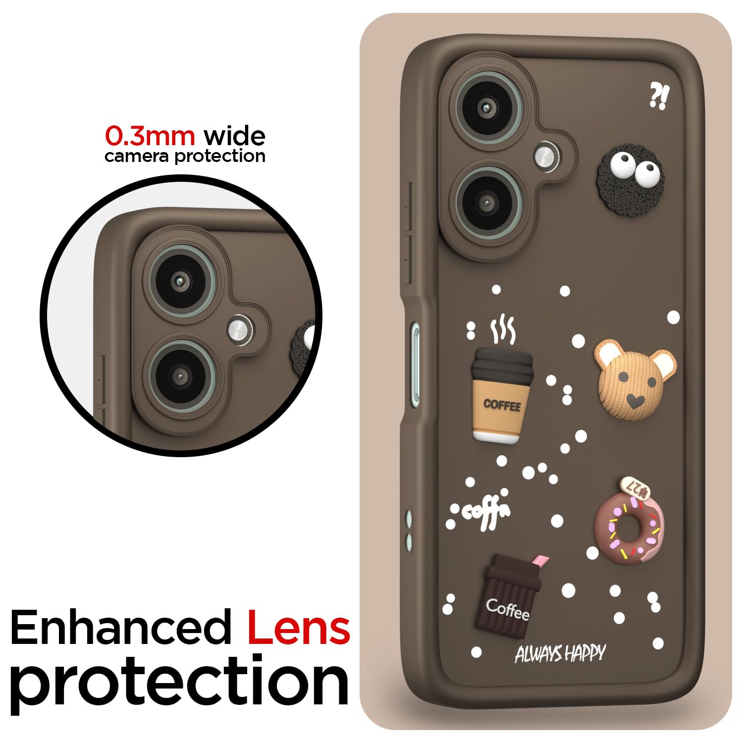 Pikkme Redmi 13C 5G / Poco M6 5G Cute Fun Cartoon 3D Bear Coffee Back Cover (Brown)