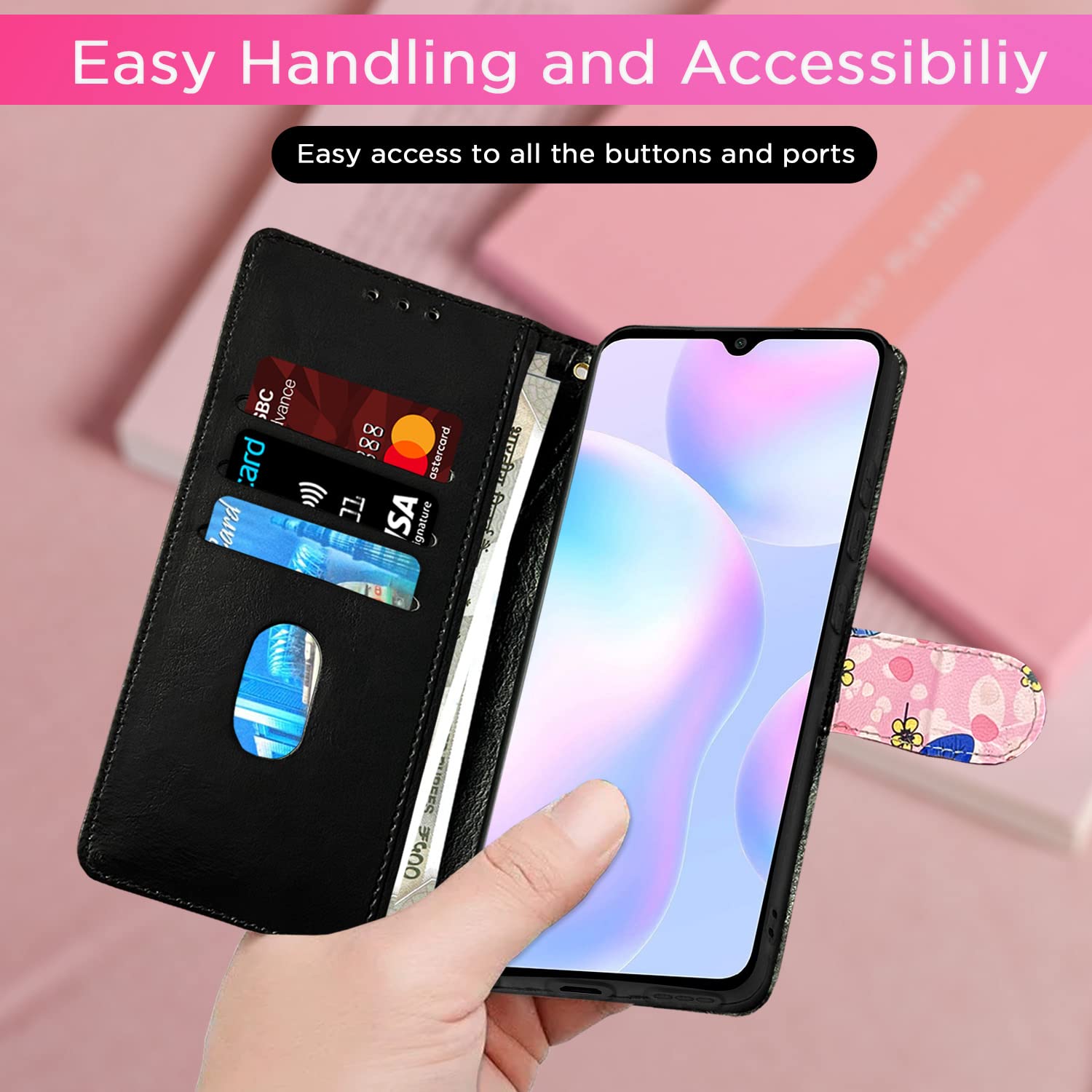 Pikkme Redmi 9A / 9A Sport / 9i / 9i Sport Flower Flip Cover for Girls (Pink)