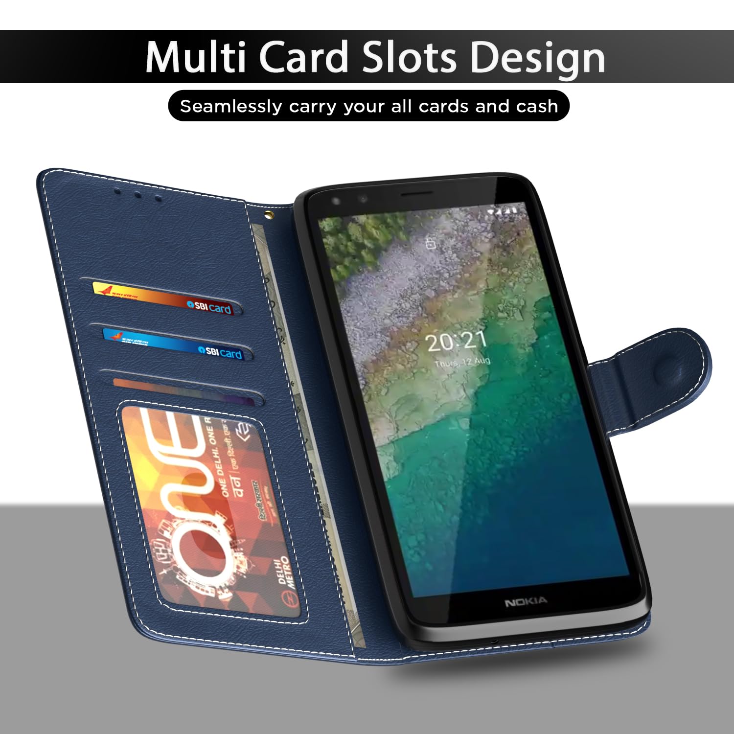 Blue & brown mobile flip cover for Nokia C01 Plus – Pikkme – photo 5