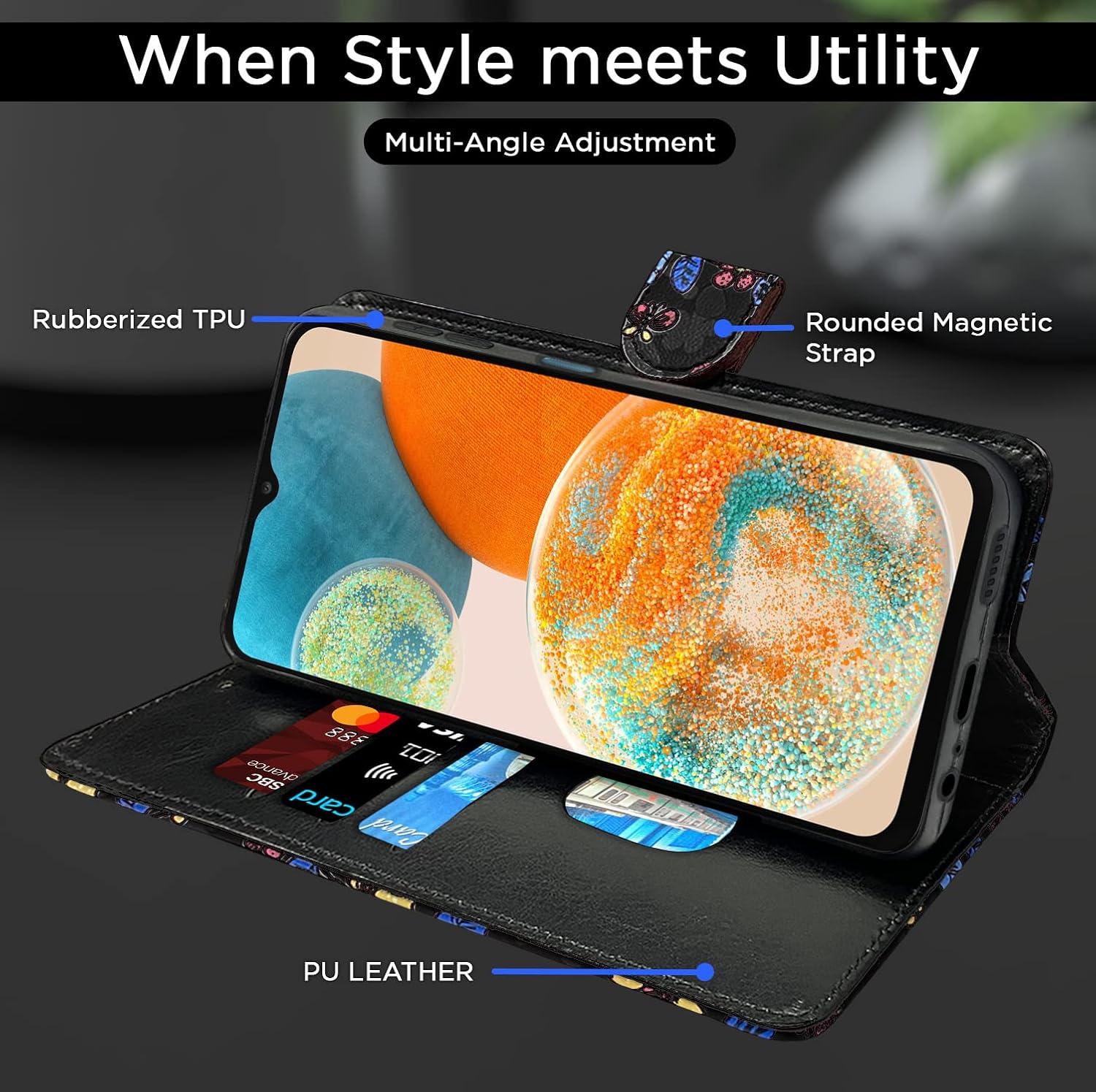 Pikkme Samsung Galaxy A23 4G / A23 5G Flower Flip Cover (Black)