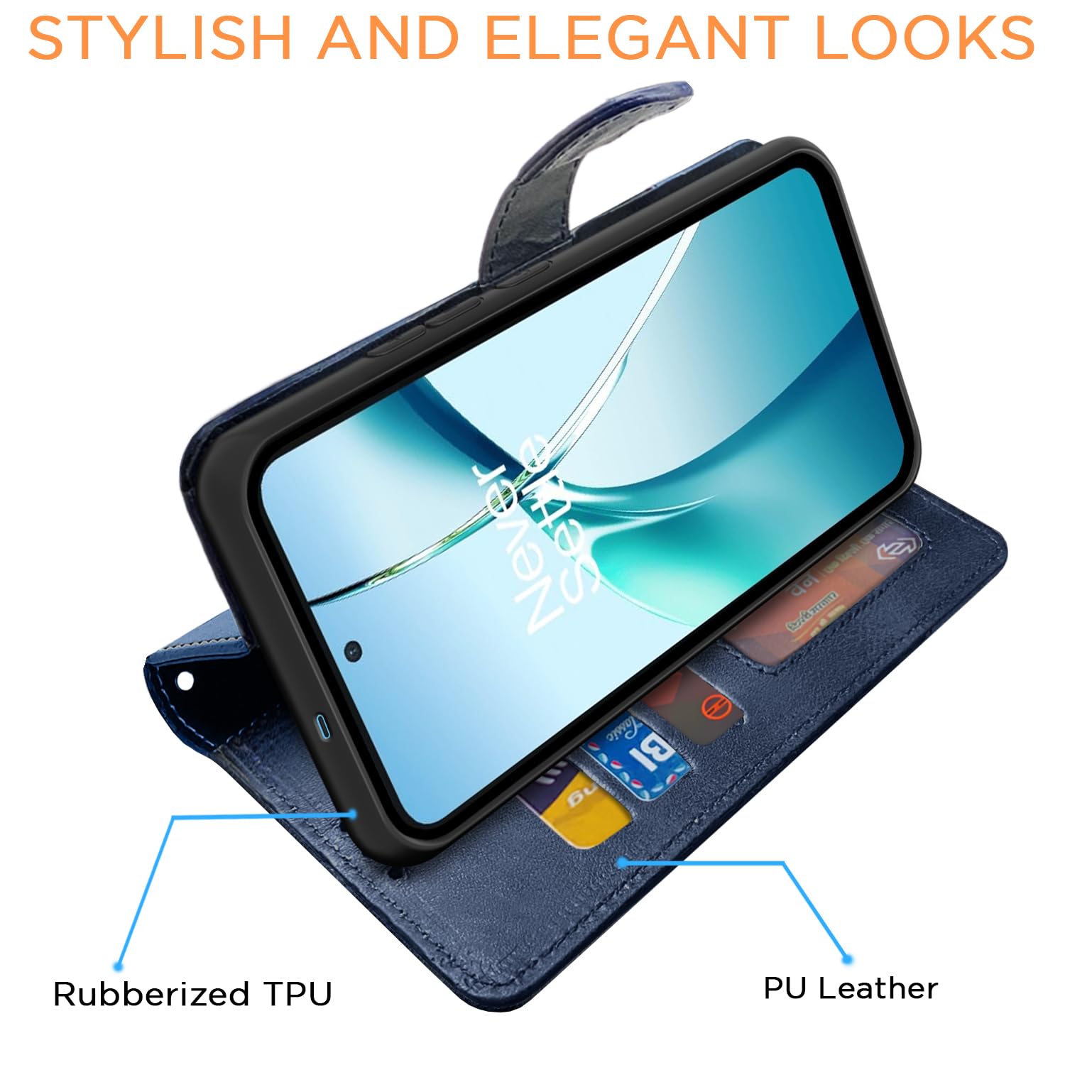 Pikkme OnePlus Nord CE 4 Lite 5G Contrast Flip Cover (Navy & Light Blue)