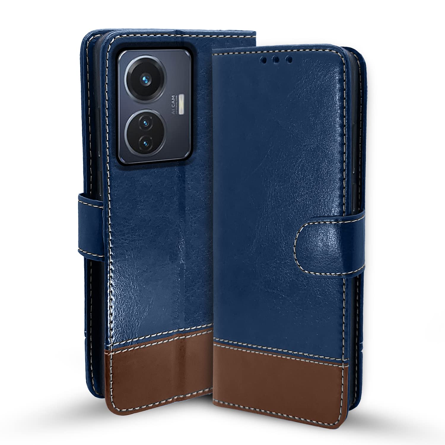 Blue & brown mobile flip cover for iQOO Z6 44W/Vivo T1 44W – Pikkme