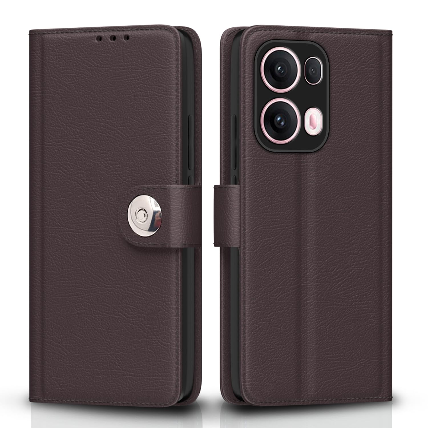 Oppo Reno 13 Pro 5G Button mobile flip cover in coffee by Pikkme