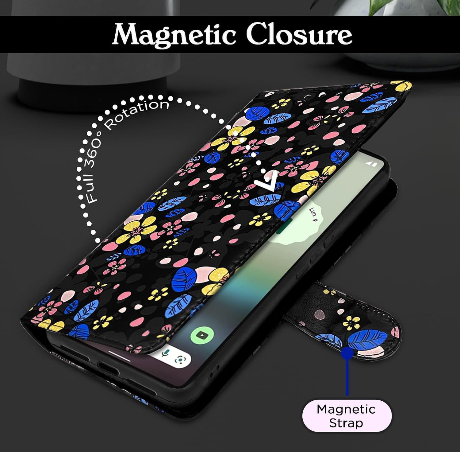 Pikkme Google Pixel 6A Flower Flip Cover (Black)