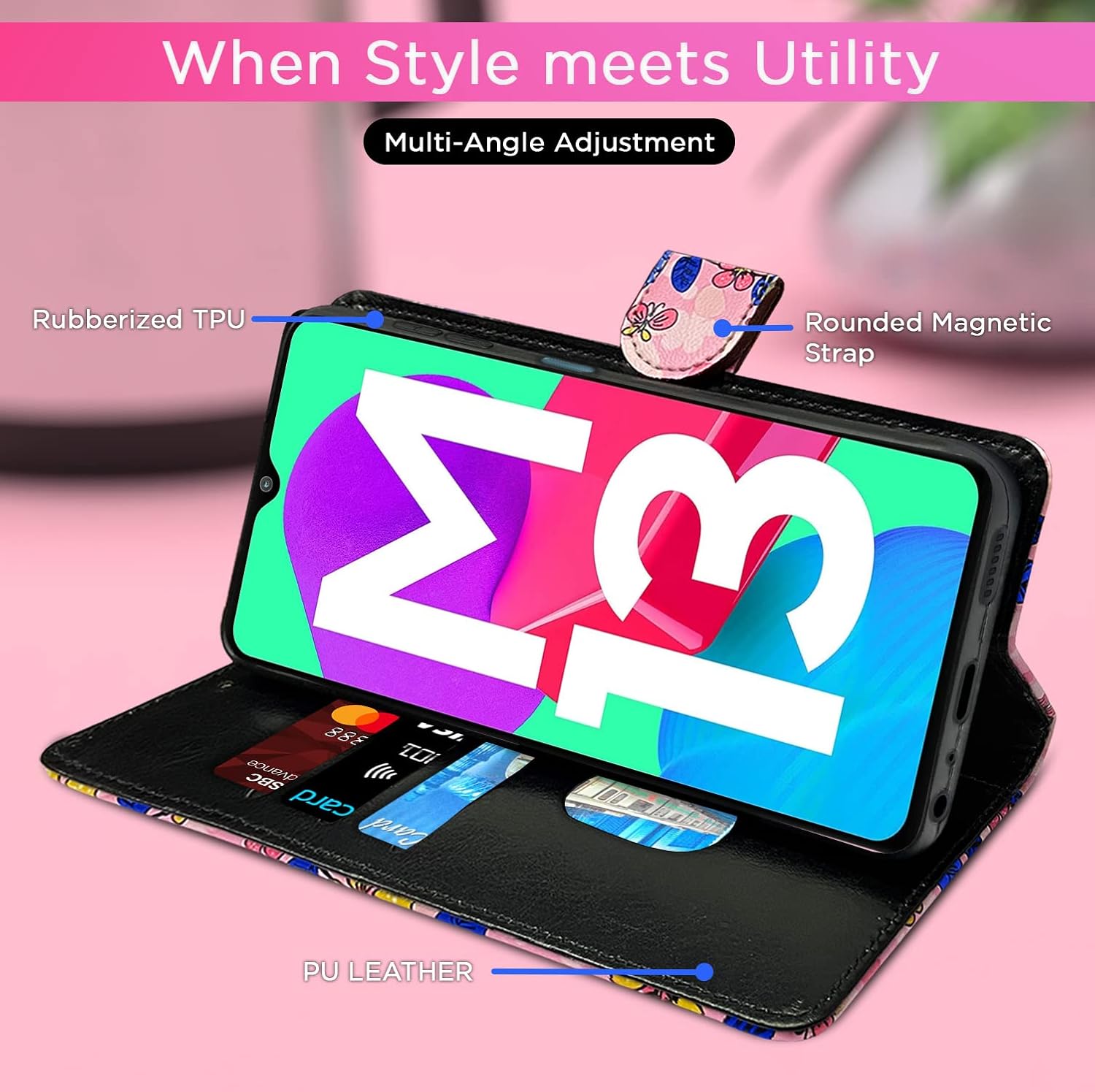 Pikkme Samsung Galaxy M13 4G Flower Flip Cover (Pink)