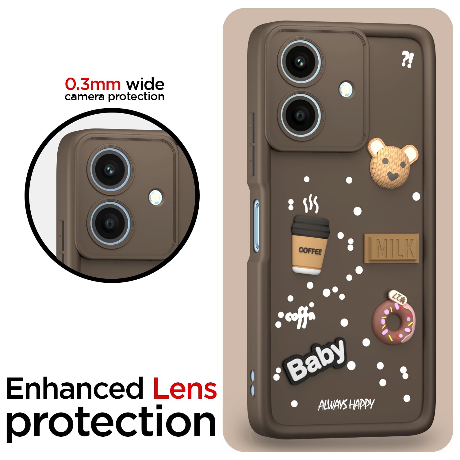 Pikkme Realme Narzo N61 / Realme C61 4G Cute Fun Cartoon 3D Bear Coffee Back Cover (Brown)