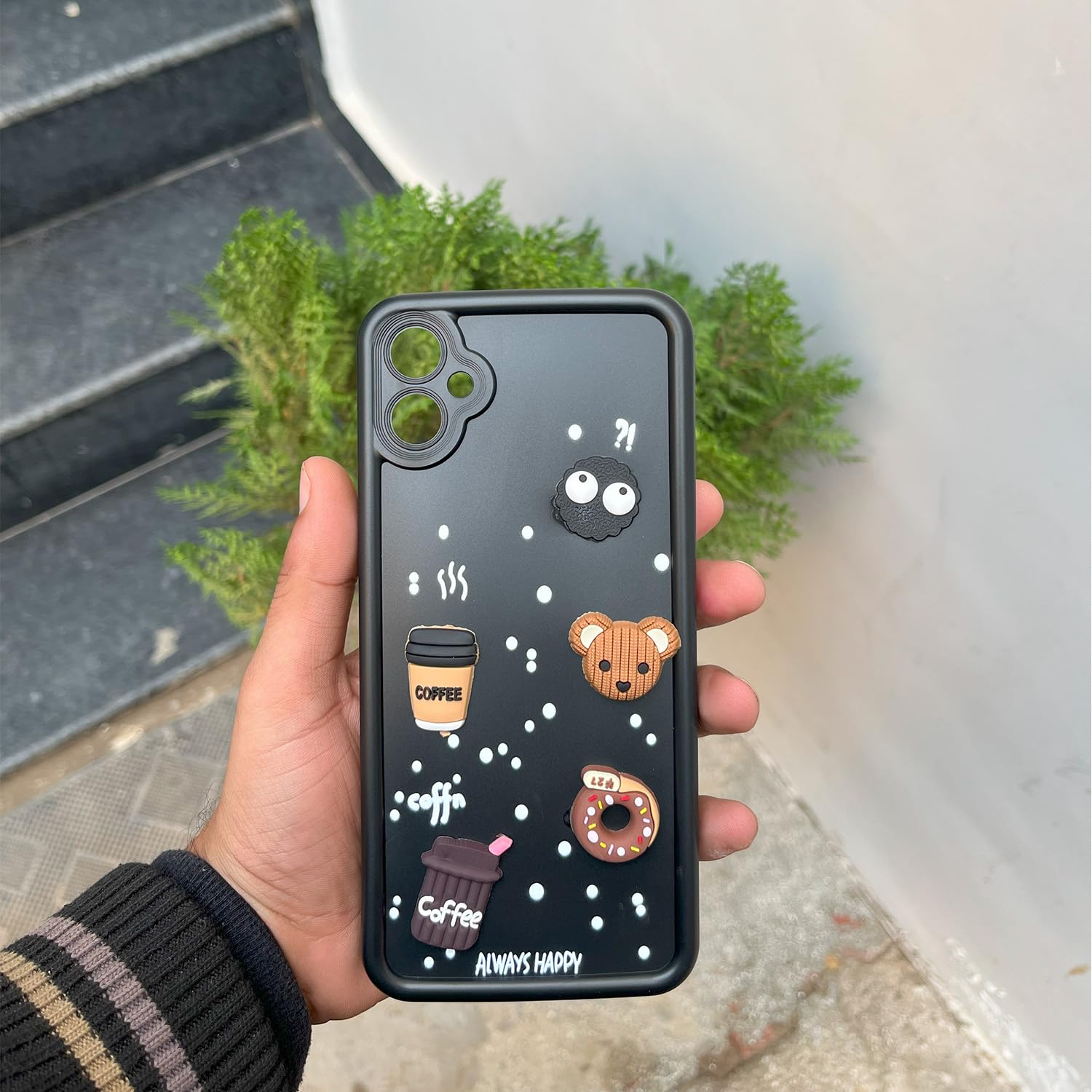 Pikkme Samsung Galaxy M05 / A05 / F05 | Cute Fun Cartoon 3D Bear Coffee Back Cover (Black)
