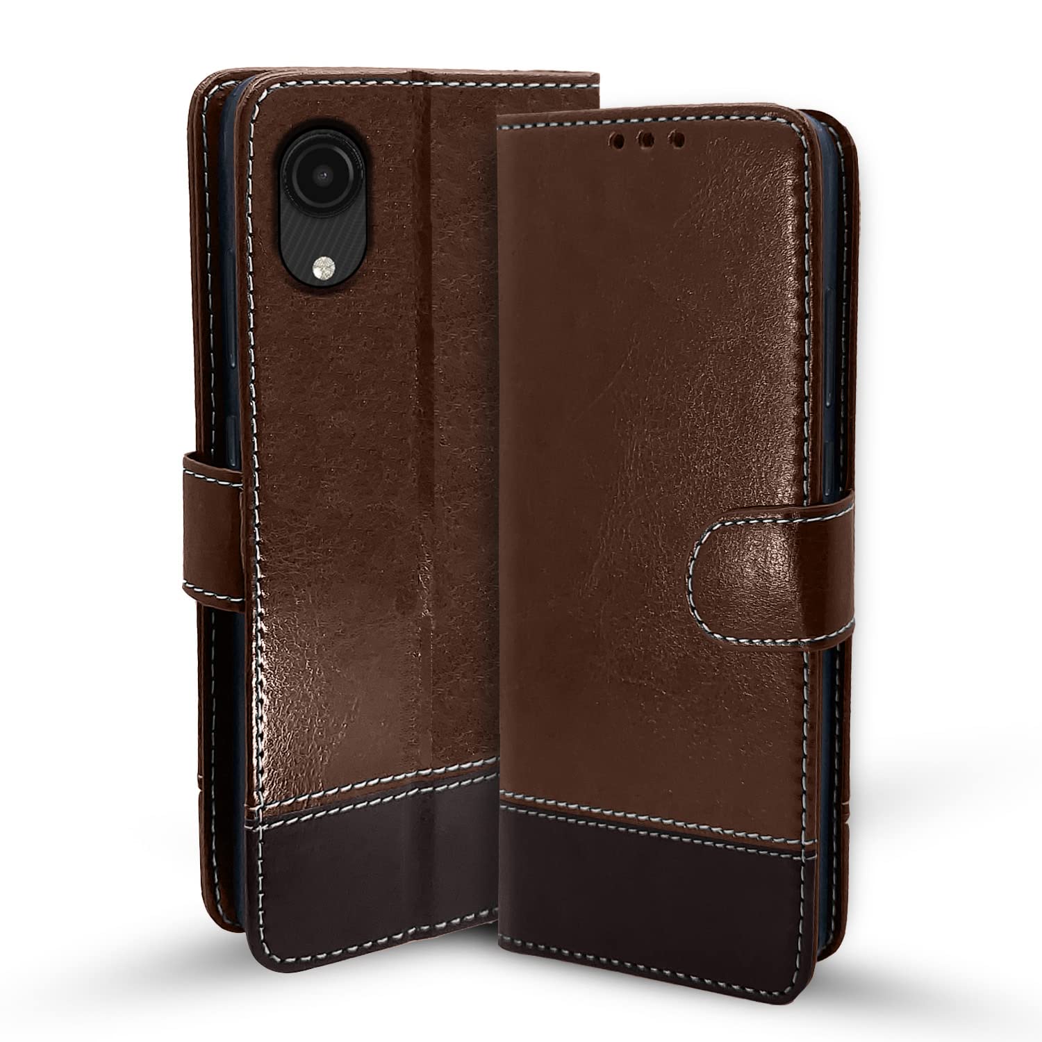 Pikkme brown & coffee Magnetic wallet flip cover for Samsung A03 Core