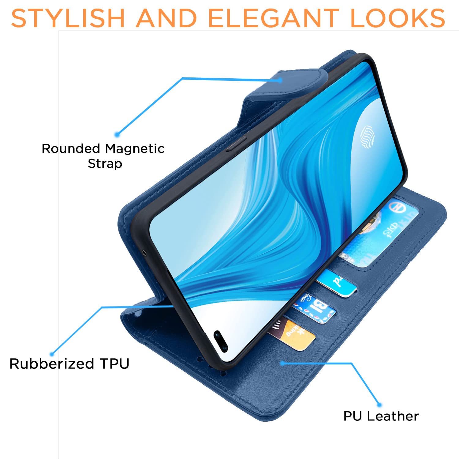 Pikkme Oppo F17 Pro Vintage Flip Cover (Blue)