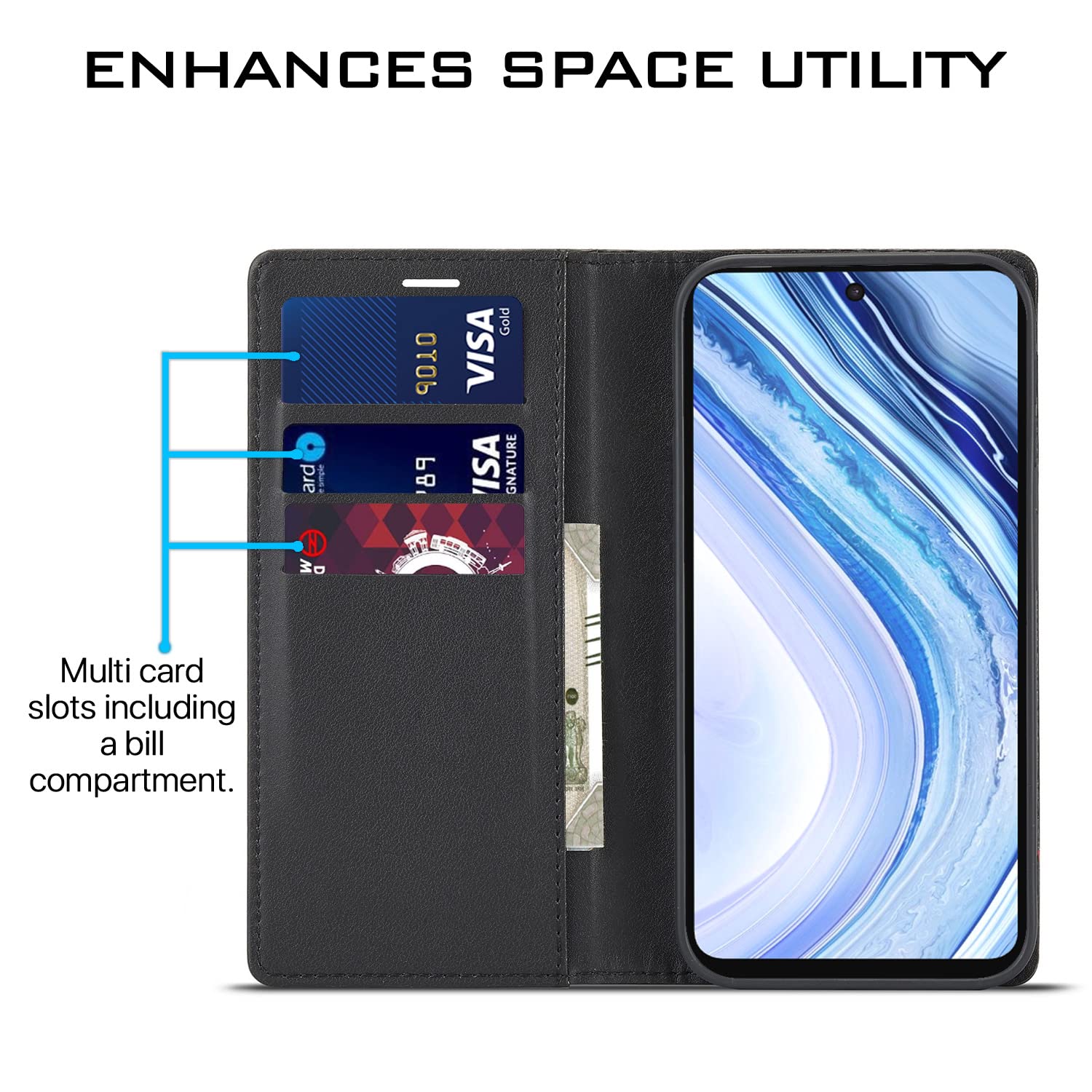 Redmi Note 9 Pro/Note 9 Pro Max/Poco M2 Pro/Note 10 Lite Wallet mobile flip cover in black by Pikkme – photo 3