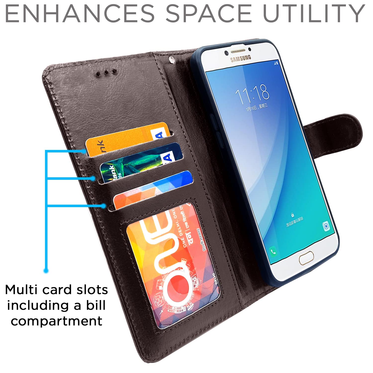 Pikkme Samsung C7 Pro coffee wallet flip cover – photo 3