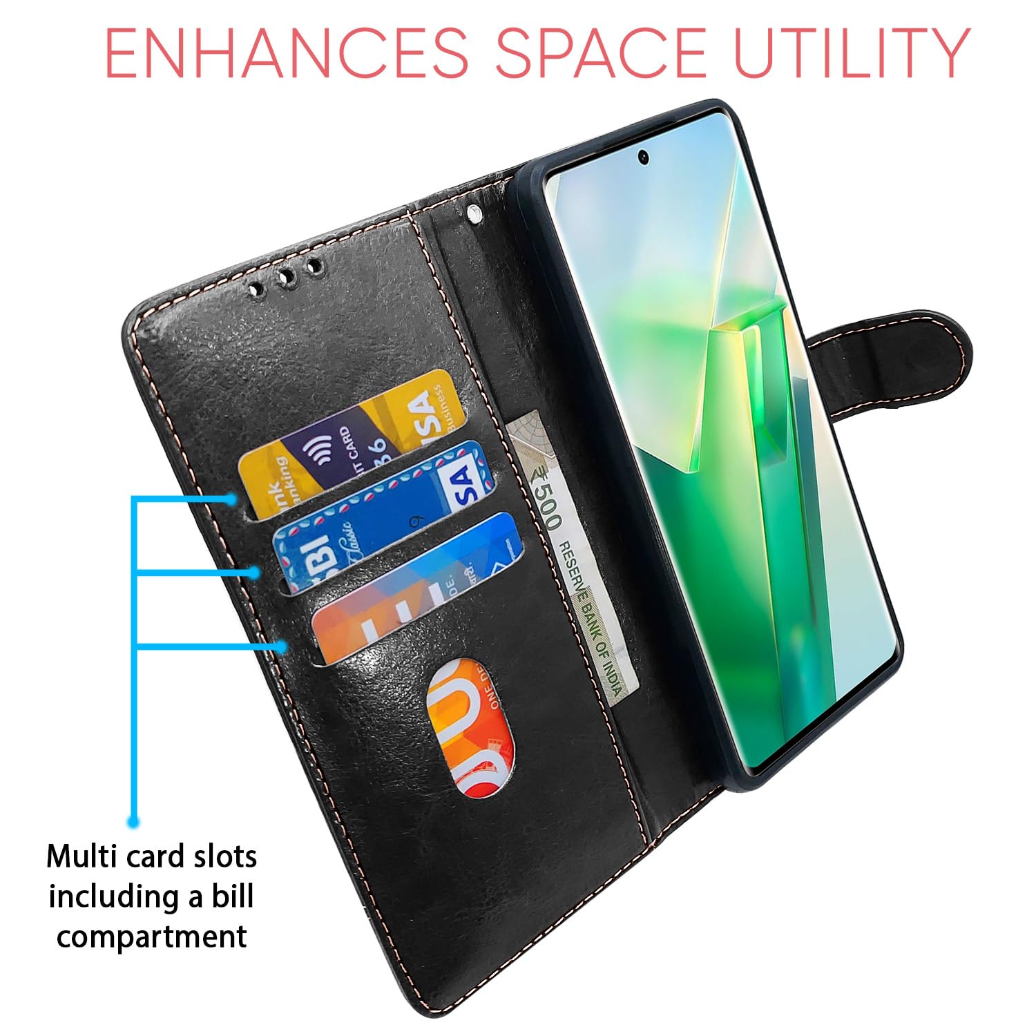 Vivo T2 Pro 5G Magnetic flip case in black & brown by Pikkme – photo 4