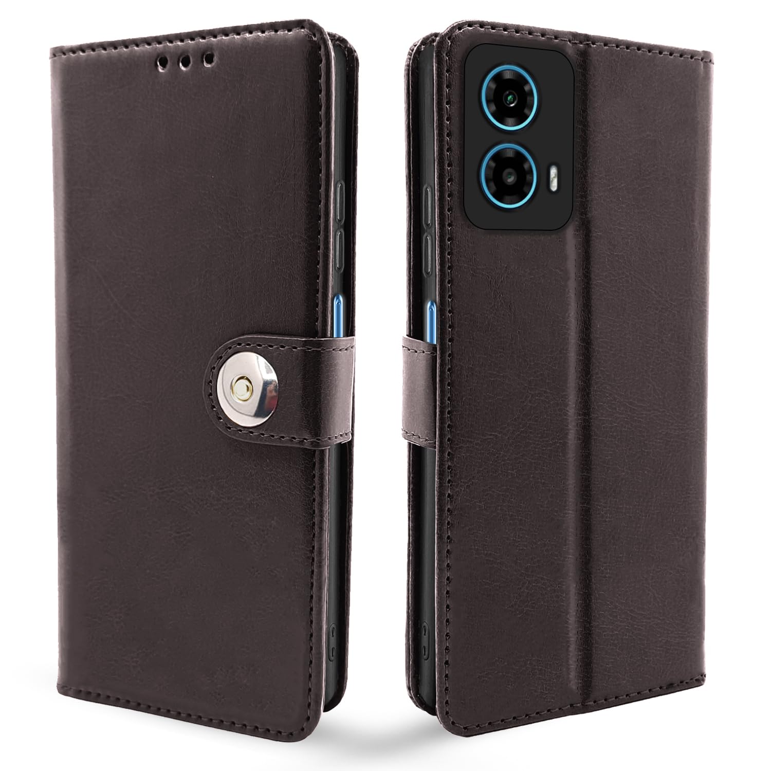 Moto G34/G45 5G Button mobile flip cover in coffee by Pikkme