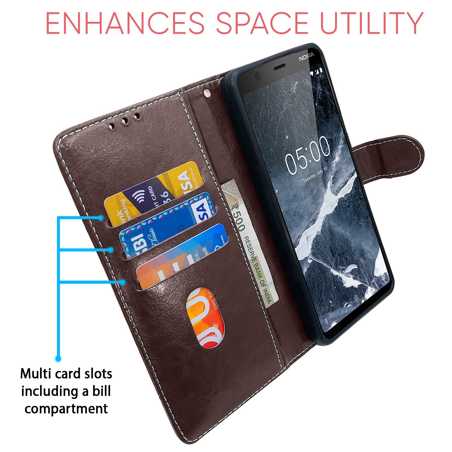 Pikkme coffee & brown Magnetic mobile flip cover for Nokia 5.1 Plus/5.1 – photo 3
