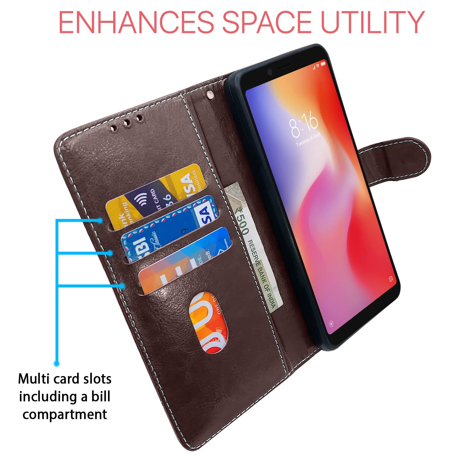Pikkme Redmi 6A Magnetic coffee & brown flip case – photo 3