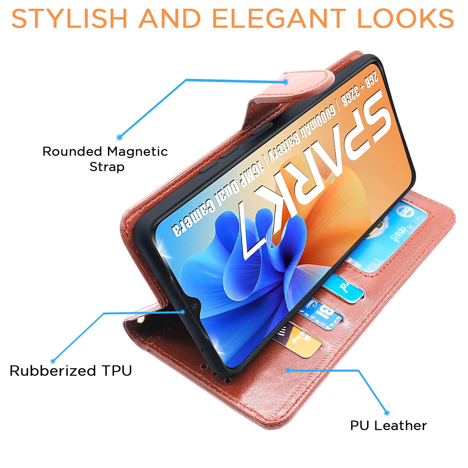 Pikkme Tecno Spark 7 / 7T Vintage Flip Cover| Brown