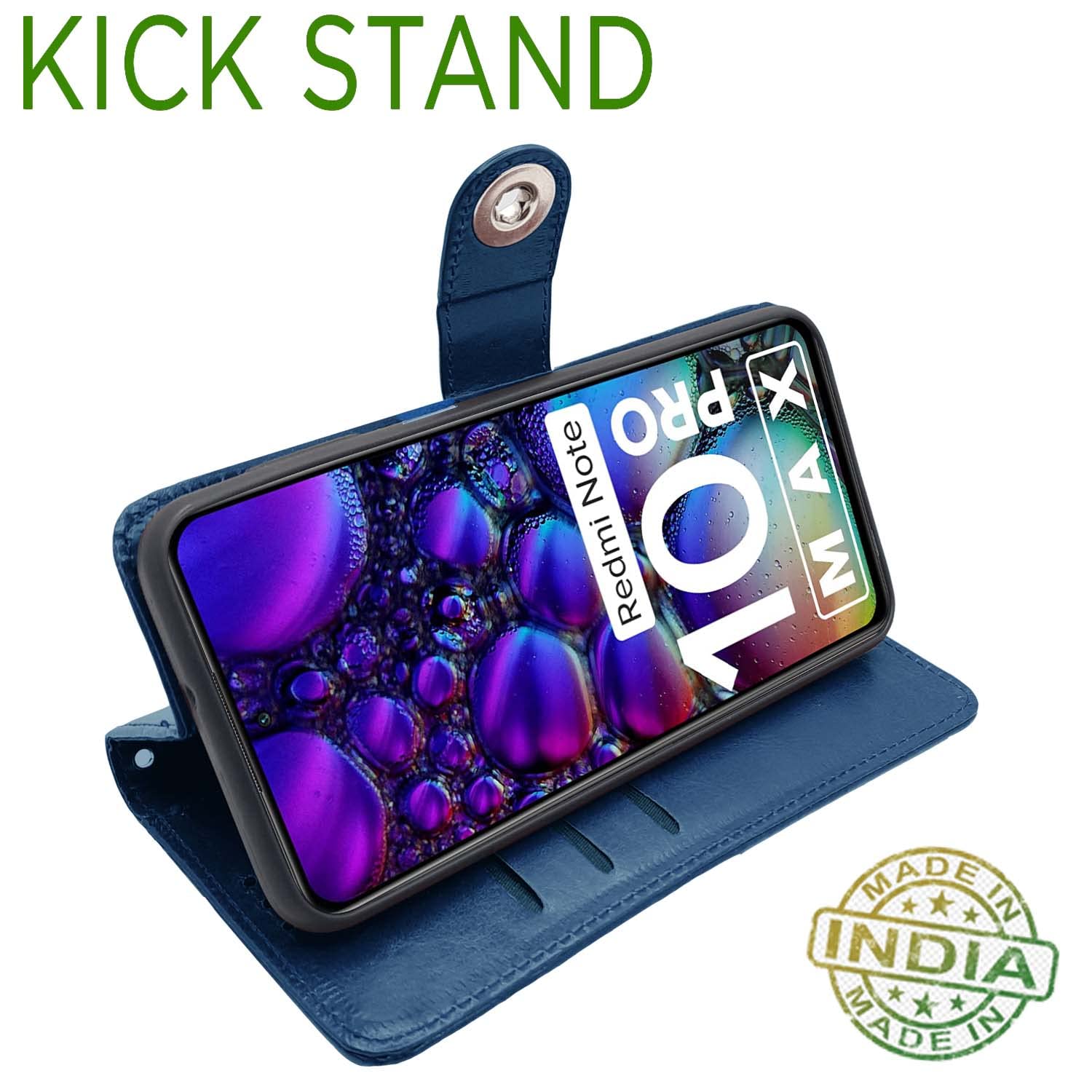 Pikkme Redmi Note 10 Pro / Note 10 Pro Max Button Flip Cover (Blue)